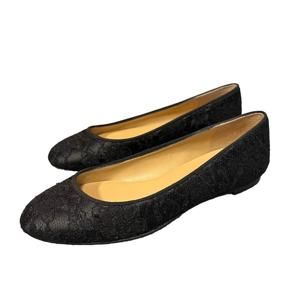 Talbots Womens Black Lace Flats Sz 5.5 Dress Formal Slip On Ballet Evening shoe